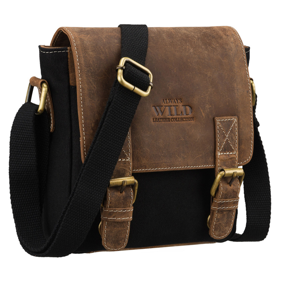 Listonoszka skórzano-canvasowa męska Always Wild AW-S22-MHC crossbody czarno-brązowa - cecha produktu