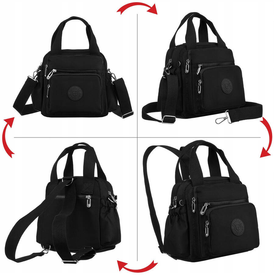 Sposoby noszenia czarnego torboplecaka Peterson 3306-CO
