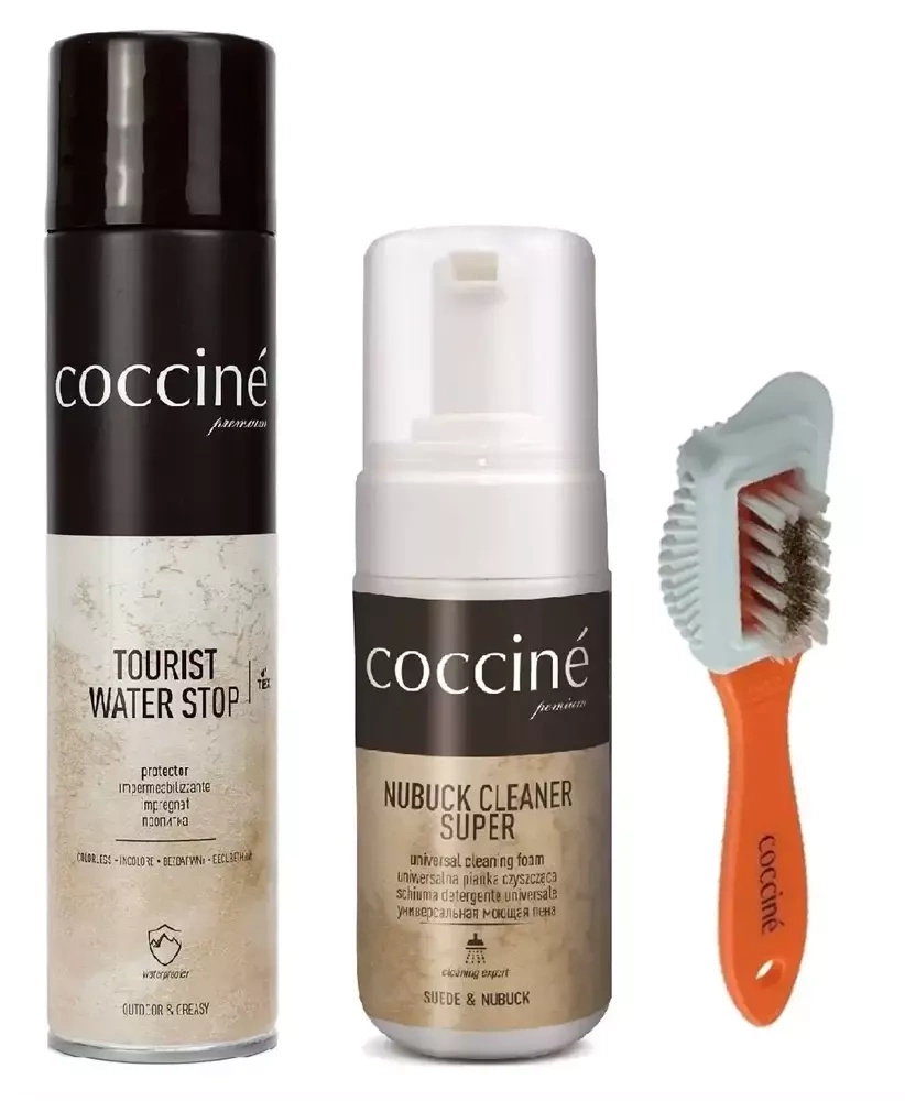 Zestaw do zamszu i nubuku Coccine - zestaw: spray Tourist Water Stop, pianka Nubuck Cleaner Super