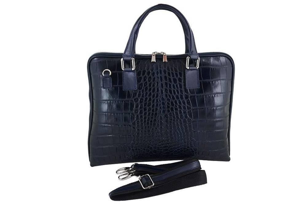 Torba ze skóry naturalnej damska Barberini's 118/1-4 na laptopa croco A4 granatowa - cecha produktu