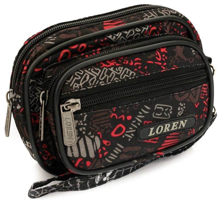 Czarna nerka męska Loren S02-600D-3 z czerwono-białym nadrukiem