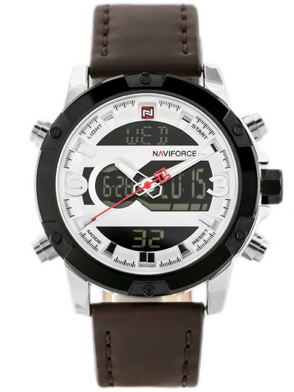 Srebrno-brązowy zegarek męski Naviforce NF9097 - zegarek z przodu na białym tle
