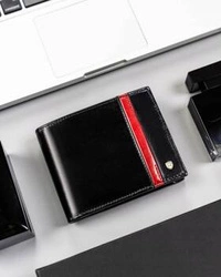 Skórzany poziomy portfel męski czarny - Rovicky 22320-RVTP