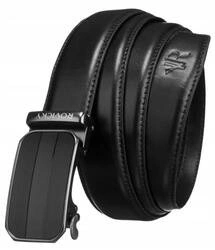 Skórzany pasek męski z automatyczną klamrą czarny - Rovicky RV-AB35