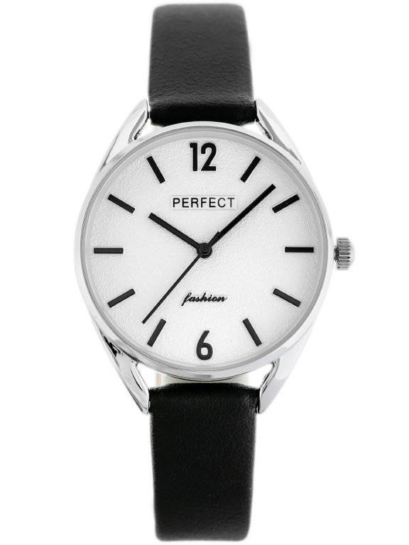 Czarno-srebrny zegarek damski Perfect E347-2 - zegarek z przodu na białym tle