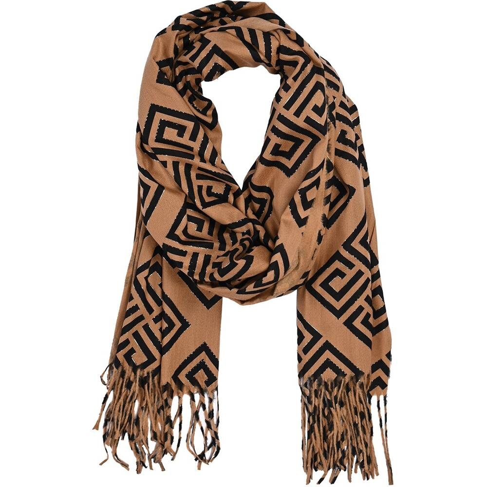 Szalik damski Versoli P-30 camel, luźno zawiązany, ujęcie z boku