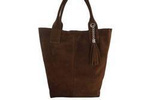 Skórzany shopper bag torebka damska zamszowa brązowa - Barberini's 375/8-6