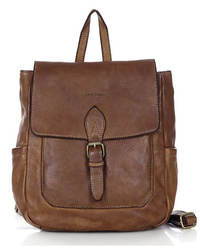 Skórzany plecak damski miejski brązowy z kieszeniami - MARCO MAZZINI v224b