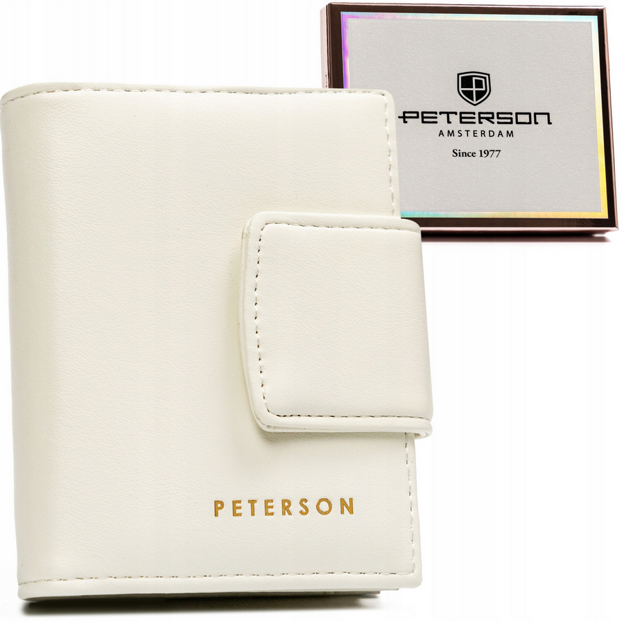 Biały mały portfel damski Peterson 42329-F8 z zapinką