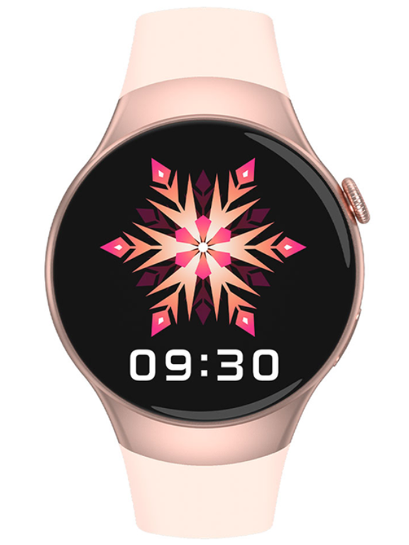 Różowy z różowym złotem smartwatch damski Rubicon RNCE87 - z przodu na białym tle, różowy pasek