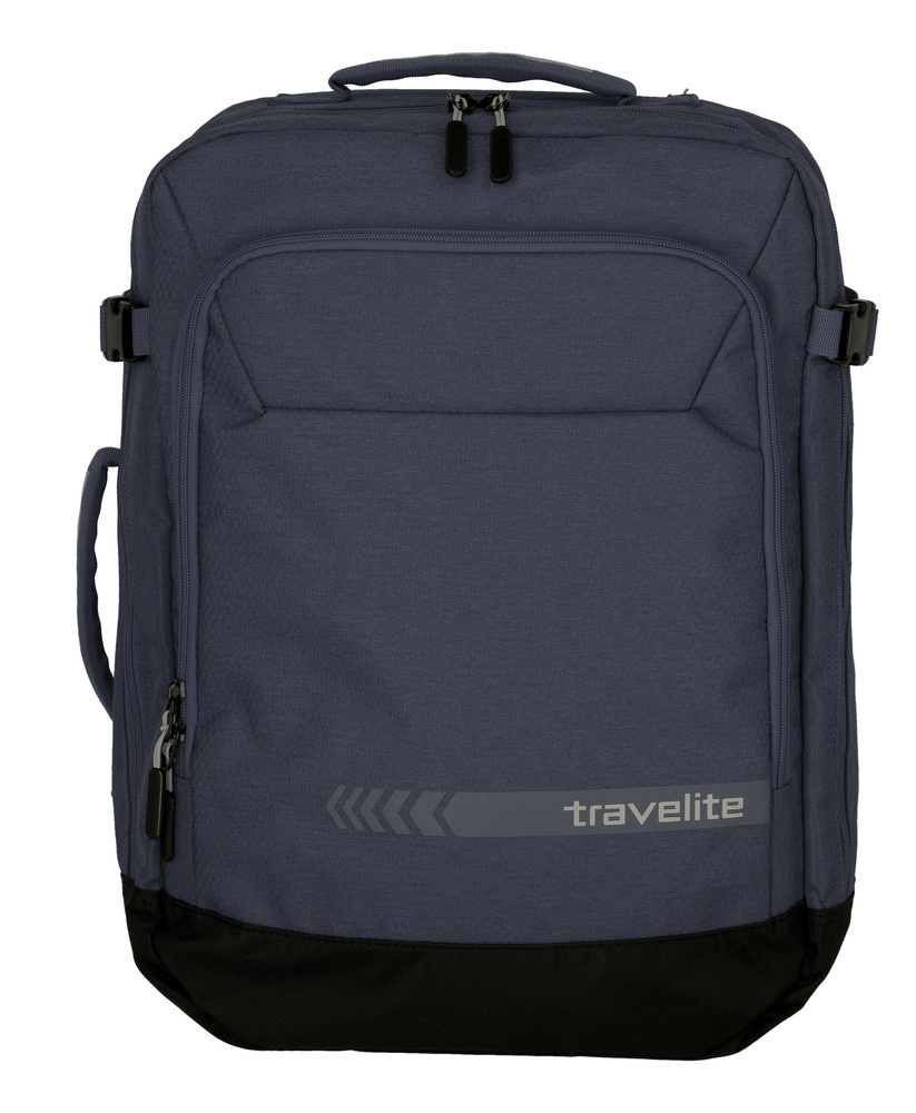 Antracytowy plecak Travelite Kick-Off 35 l na wprost, z rączką u góry i bocznym uchwytem