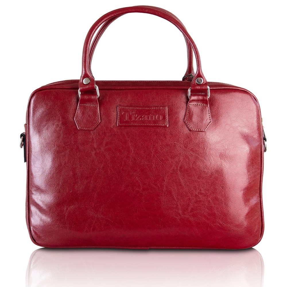 Torba skórzana unisex Tizano TM05 na laptopa biznesowa A4 bordowa - naturalna skóra i mosiężne detale wykończenia