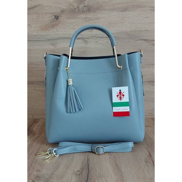 Torebka skórzana damska Vera Pelle KLV33G shopper kuferek A4 szara - uchwyty i detale
