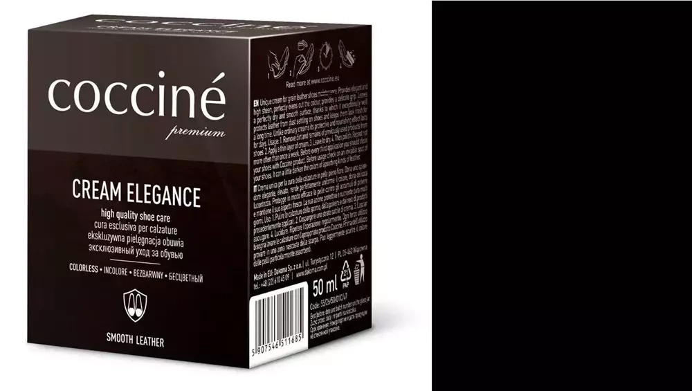 Krem do skóry gładkiej Coccine czarny - kartonik Coccine Cream Elegance 50 ml i próbnik koloru w odcieniu czarnym