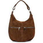 Skórzana torebka damska na ramię ciemnobrązowa zamszowa worek A4 Vera Pelle K51