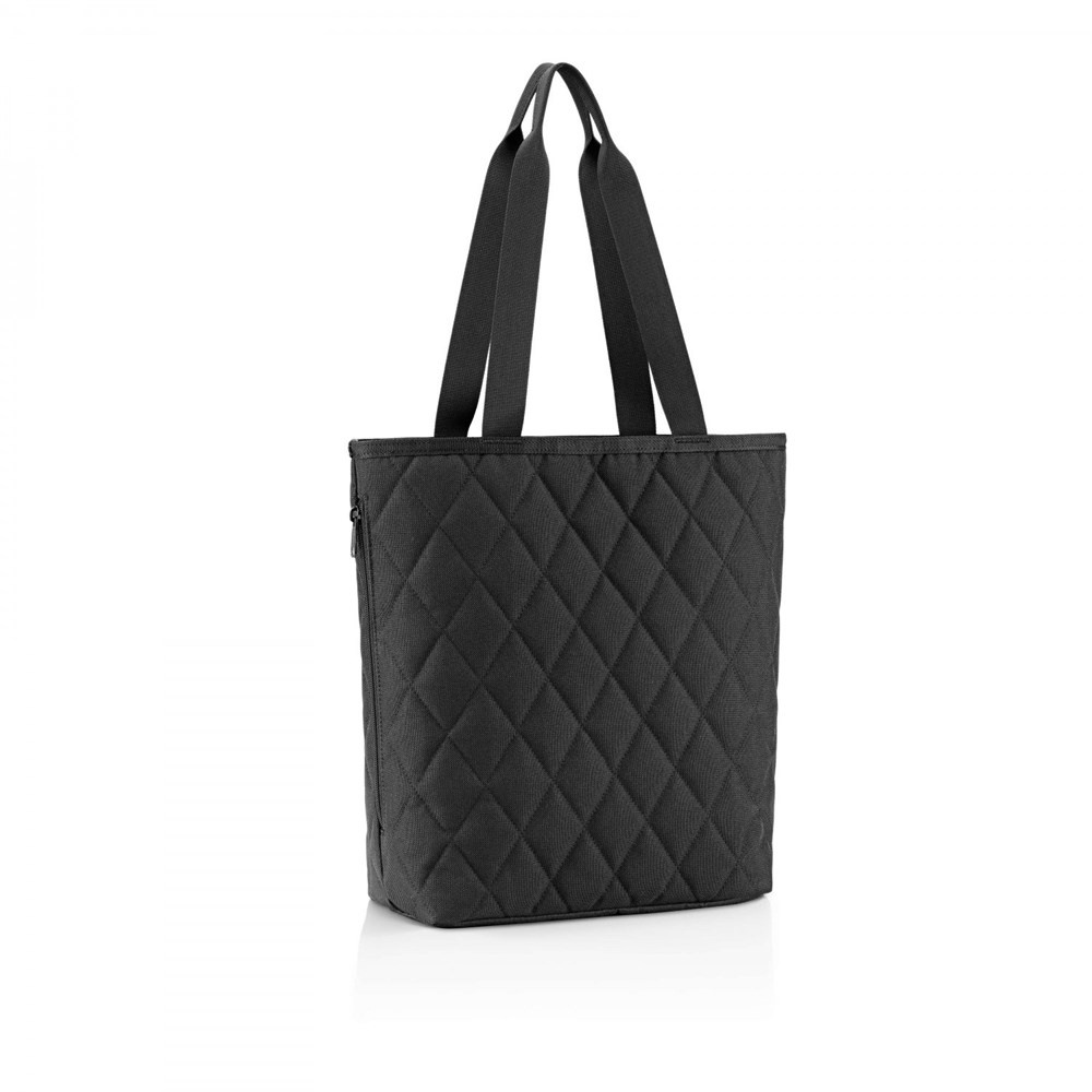 Torba materiałowa damska RDH7059 shopper miejski czarna - detal uchwytów i wykończenia