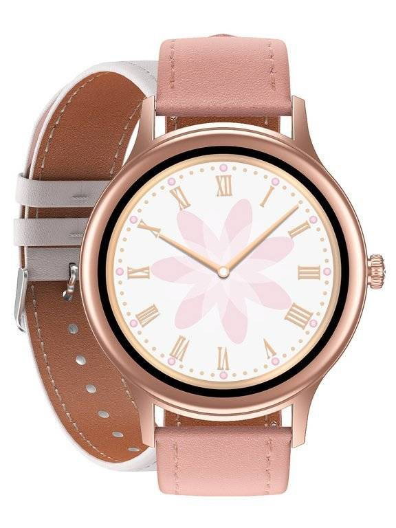 Biało-różowy smartwatch damski Pacific 18-6 - zegarek na różowym pasku z białym w tle