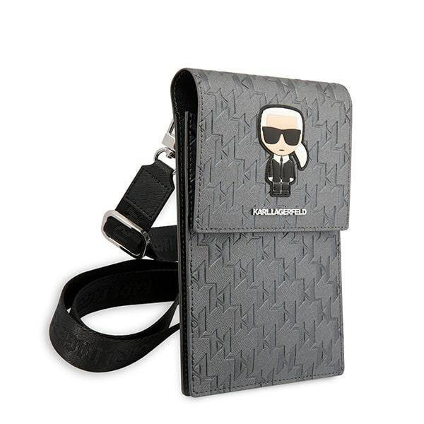 Torba ze skóry ekologicznej unisex Karl Lagerfeld Monogram mała srebrna - detal materiału i okuć