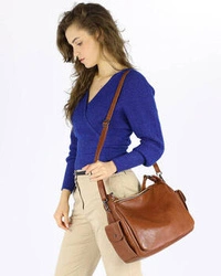 Skórzany kuferek torebka damska na ramię camel brąz - MARCO MAZZINI R288b