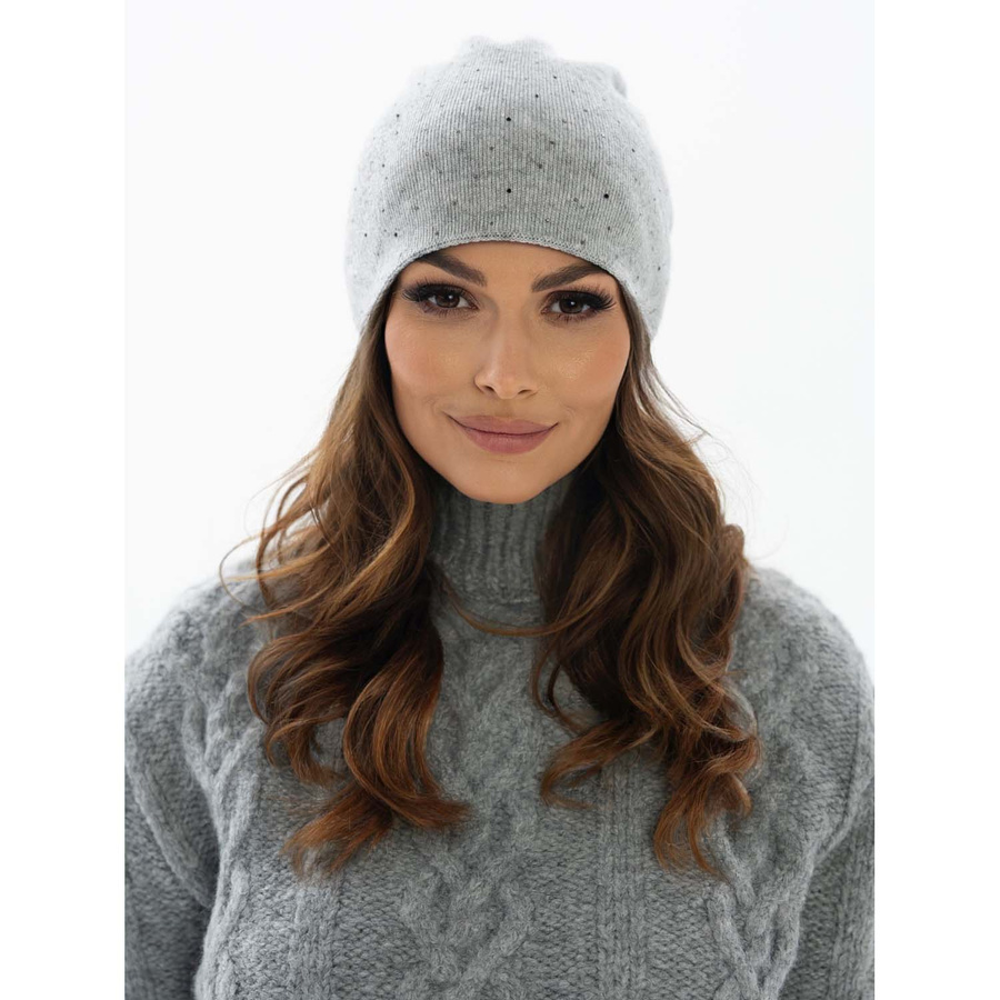 Szara czapka zimowa Peterson HAT-05 z kryształkami