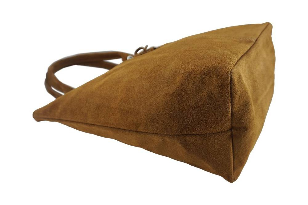 Torebka skórzana zamszowa damska Barberini's 375/8-42 shopper bag A4 ciemnozielona - elegancki ciemnozielony kolor