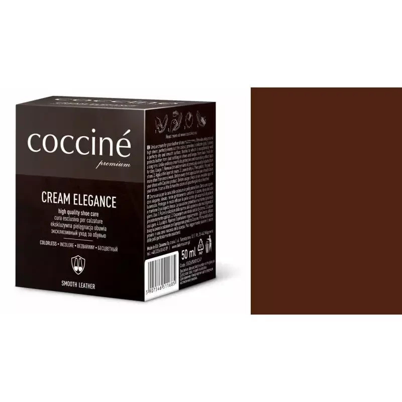 Krem do skóry gładkiej Coccine ciemnobrązowy - kartonik Coccine Cream Elegance 50 ml i próbnik koloru w odcieniu czekoladowym