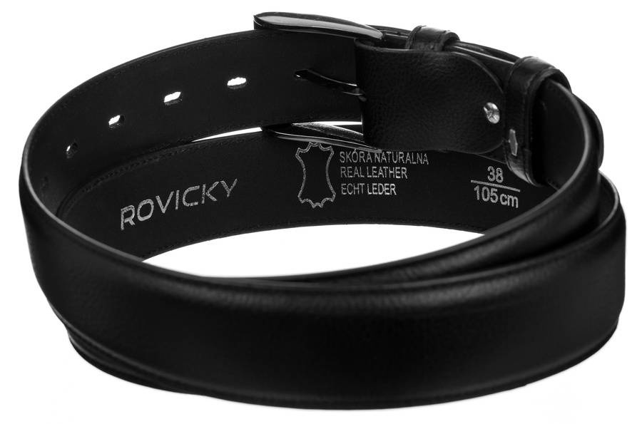 Wewnętrzna strona czarnego paska Rovicky PRS-08-ARS z tłoczonym logo