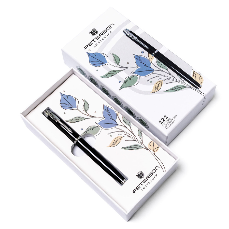 Czarno-srebrny długopis Peterson 222-GB w pudełku prezentowym