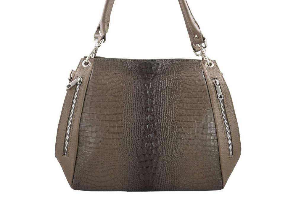 Torebka skórzana damska Barberini's 858-9 shopper A4 ciemnobeżowa croco - cecha produktu