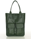 Skórzana torebka damska shopper bag z kieszeniami zielony - Marco Mazzini s131c