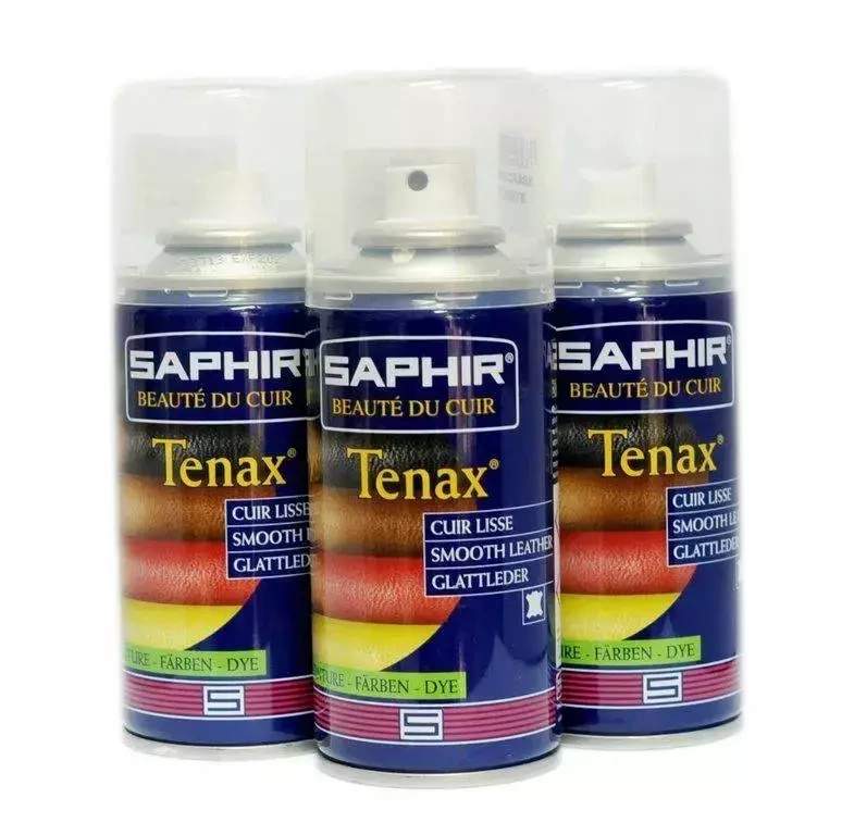 Farba w sprayu do skór gładkich Saphir czerwona - trzy puszki Saphir Tenax cuir lisse / smooth leather z przodu