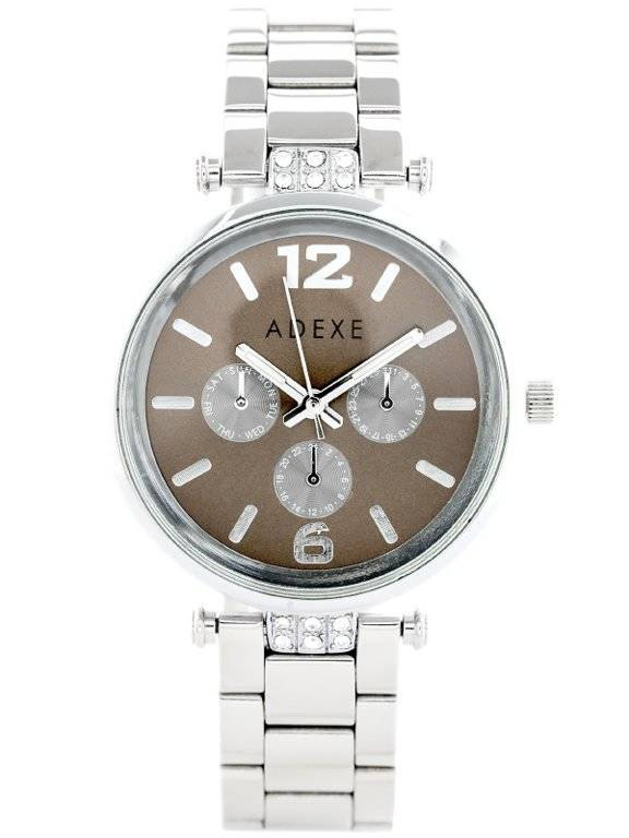 Srebrny zegarek damski Adexe ADX-1161B-3A - zegarek z przodu na białym tle