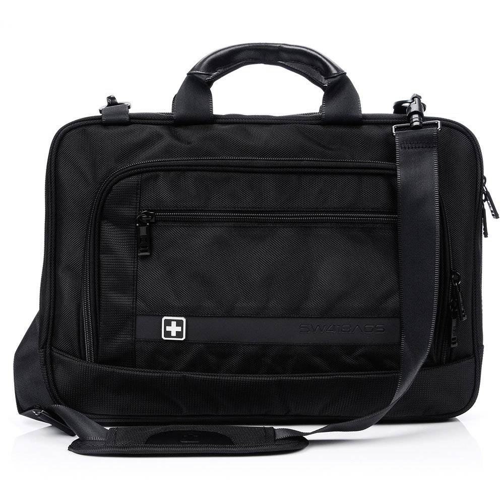 Czarna torba SwissBags SB138 z rączką, paskiem na ramię i kieszenią na zamek z przodu z logo z krzyżem