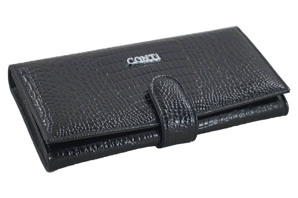 Portfel ze skóry lakierowanej damski CONTI 515-A-1 croco duży czarny - cecha produktu