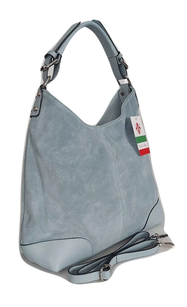 Torebka skórzana damska Vera Pelle VORX33G worek shopper A4 szara - elegancka sylwetka torebki