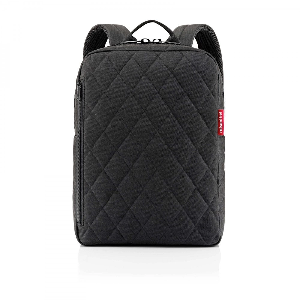 Czarny plecak na laptopa Reisenthel classic backpack M pikowany w romby, z uchwytem na górze, widok z przodu