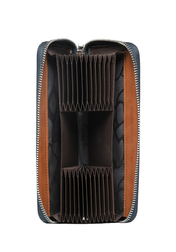 Granatowy portfel damski Vip Collection Beverly Hills 419C ze skóry naturalnej otwarty, z dwiema harmonijkami przegródek na karty