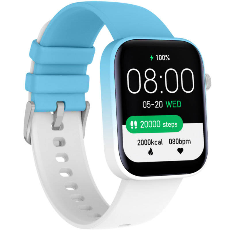 Niebiesko-biały smartwatch damski Rubicon RNCE97 - pod kątem z drugiej strony, tarcza cyfrowa