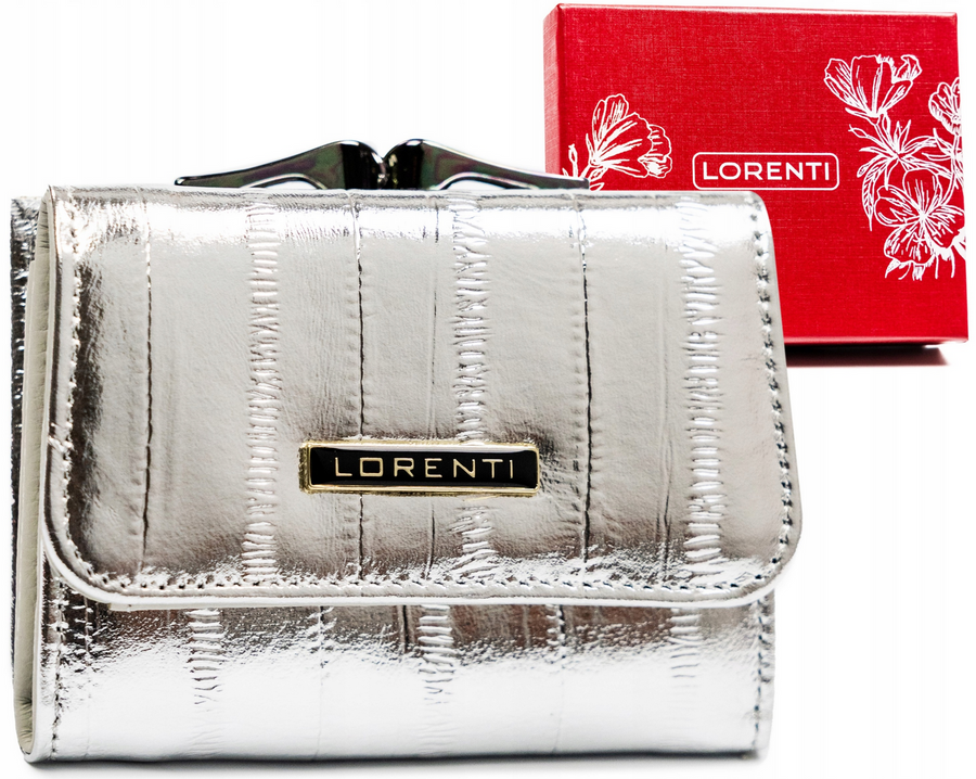 Srebrny portfel damski Lorenti 55287-STB w paski