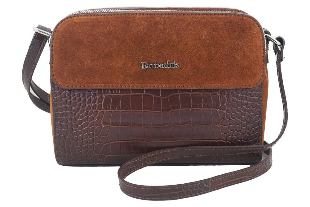 Torebka skórzana zamszowa damska Barberini's 885/1-6 listonoszka croco mała brązowa - cecha produktu
