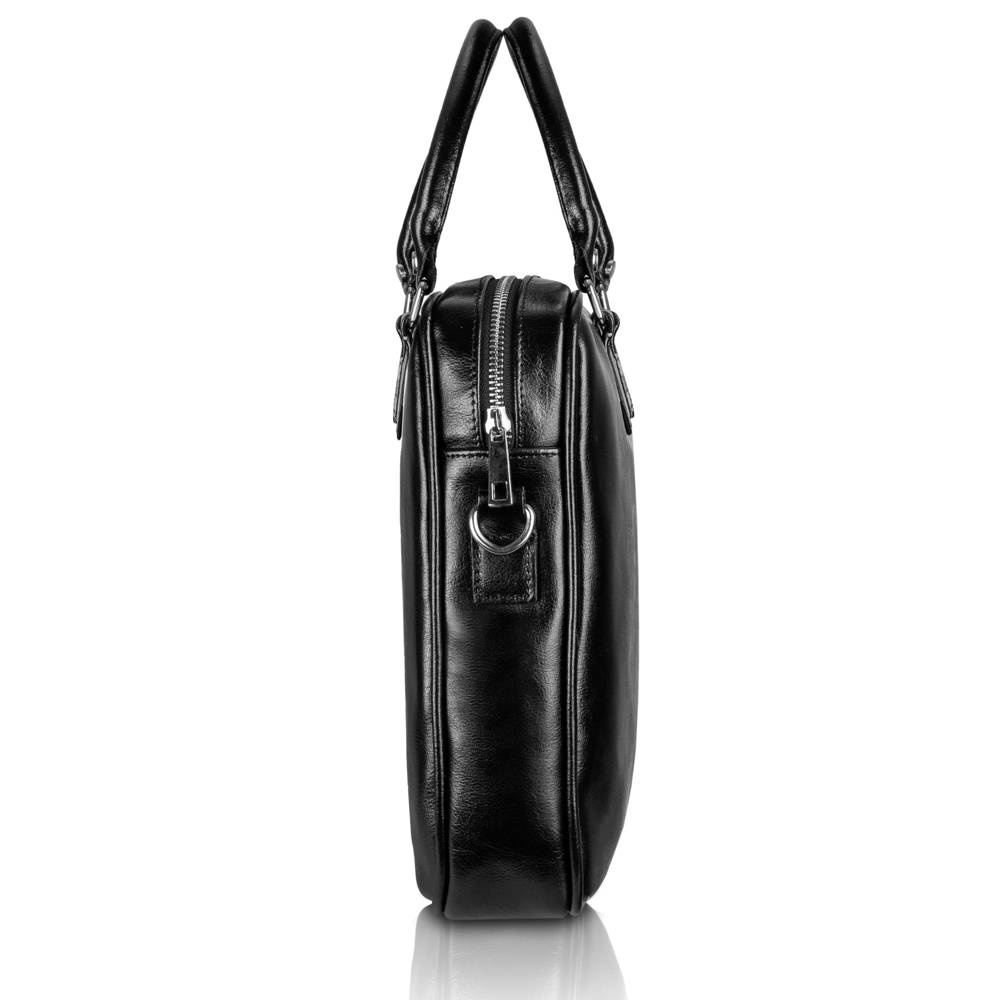 Torba skórzana unisex Tizano TM05 miejska na laptopa A4 czarna - pasek na ramię i sposób noszenia