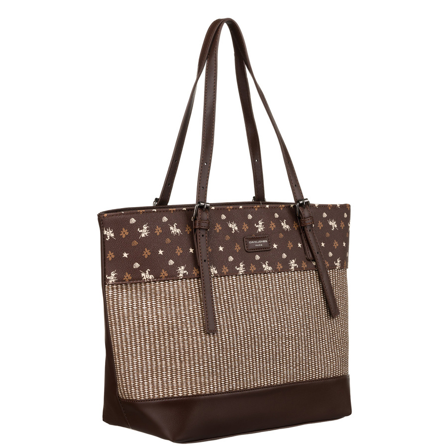Brązowy shopper damski David Jones 6875-4 z monogramem