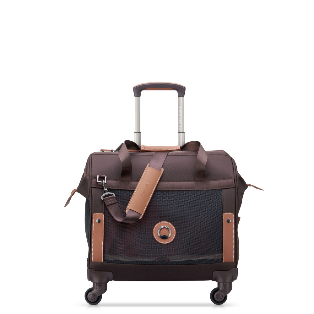 Walizka kabinowa materiałowa unisex Delsey Chatelet Air 2.0 transpot dla zwierząt brązowa - eleganckie detale tkaniny