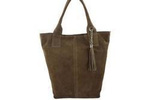 Skórzany shopper bag torebka damska zamszowa beżowa - Barberini's 375/8-9