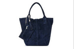 Torebka damska shopper zamszowa Vera Pelle T49 granatowa