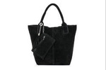 Torebka damska shopper zamszowa Vera Pelle T49 czarna