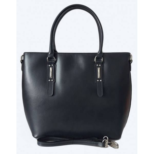 Torba skórzana damska Vera Pelle SB524G shopper A4 czarna - widok ogólny