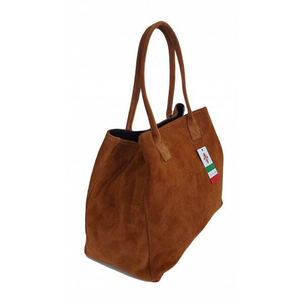 Torebka skórzana zamszowa damska Vera Pelle WGXL5C worek XL A4 camel - cecha produktu