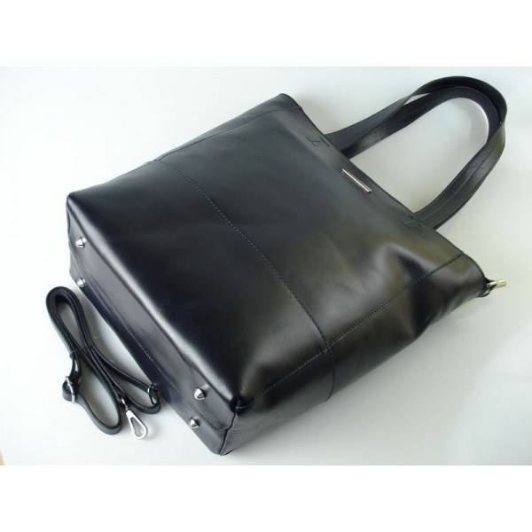 Torebka skórzana damska la BOMBA SB4010BS shopper bag A4 granatowa - widok wnętrza i organizacji przestrzeni