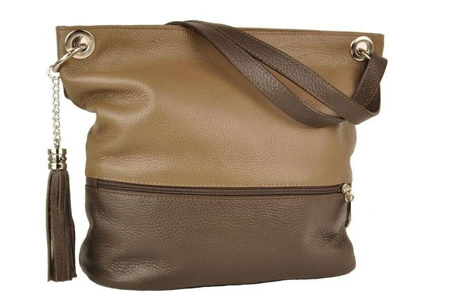 Torebka | skórzana | damska | Barberini's 163-20 | shopperka | beżowo-brązowa - cecha produktu